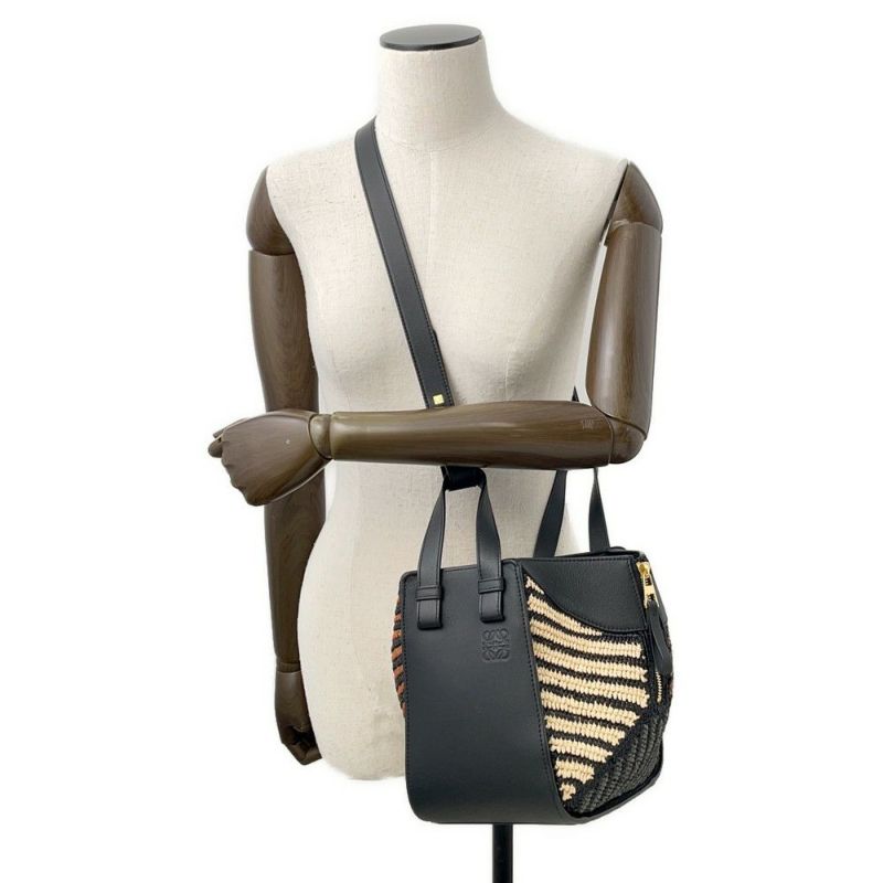 ロエベ ハンドバッグ ハンモック コンパクト ラフィア A538H13X07 LOEWE 2wayショルダーバッグ 黒