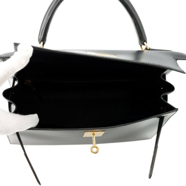 エルメス ハンドバッグ ケリー28 外縫い ブラック/ゴールド金具 ボックスカーフ □C刻印 2wayショルダー 黒