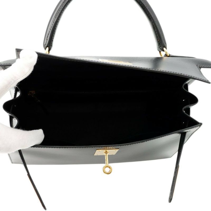 エルメス ハンドバッグ ケリー28 外縫い ブラック/ゴールド金具 ボックスカーフ □C刻印 2wayショルダー 黒