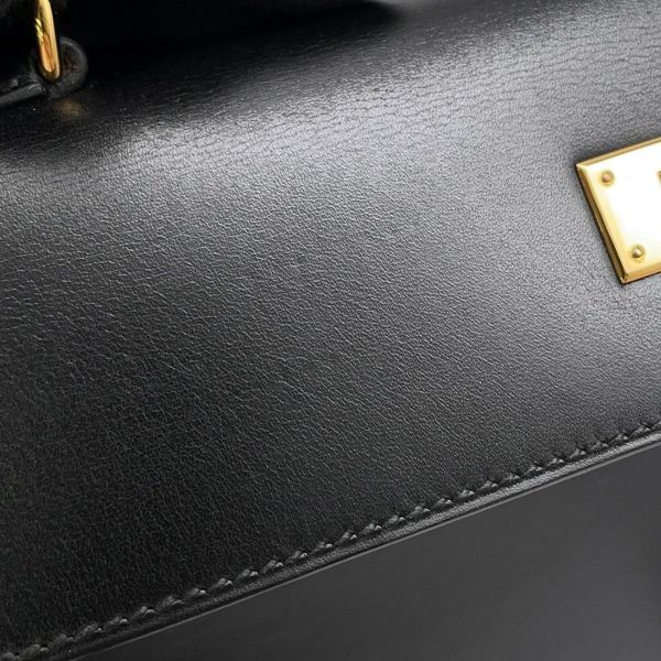 エルメス ハンドバッグ ケリー28 外縫い ブラック/ゴールド金具 ボックスカーフ □C刻印 2wayショルダー 黒