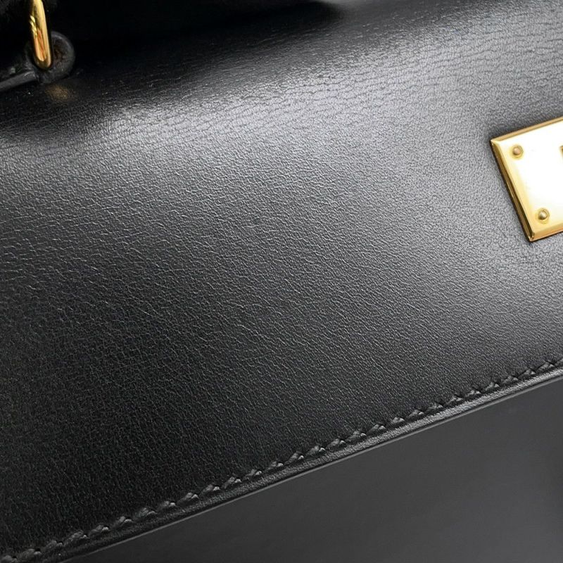 エルメス ハンドバッグ ケリー28 外縫い ブラック/ゴールド金具 ボックスカーフ □C刻印 2wayショルダー 黒