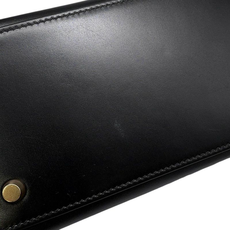 エルメス ハンドバッグ ケリー28 外縫い ブラック/ゴールド金具 ボックスカーフ □C刻印 2wayショルダー 黒