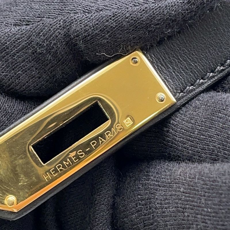 エルメス ハンドバッグ ケリー28 外縫い ブラック/ゴールド金具 ボックスカーフ □C刻印 2wayショルダー 黒