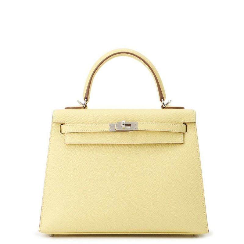 エルメス ハンドバッグ ケリー25 外縫い ジョーヌプッサン/シルバー金具 エプソン K刻印 2wayショルダー