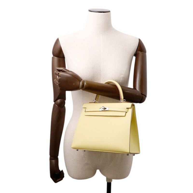 エルメス ハンドバッグ ケリー25 外縫い ジョーヌプッサン/シルバー金具 エプソン K刻印 2wayショルダー