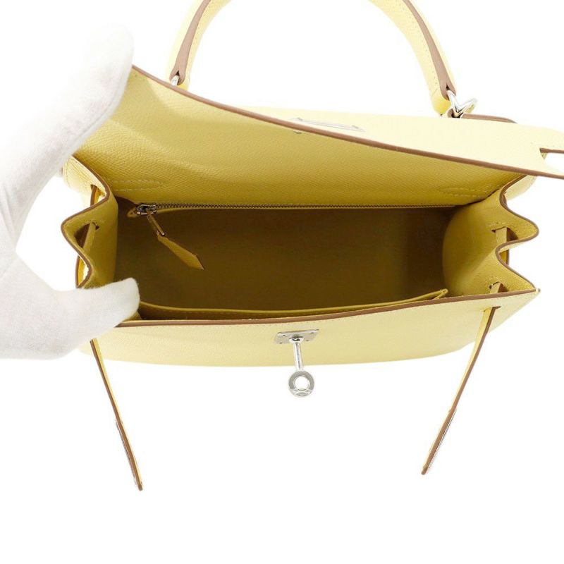 エルメス ハンドバッグ ケリー25 外縫い ジョーヌプッサン/シルバー金具 エプソン K刻印 2wayショルダー