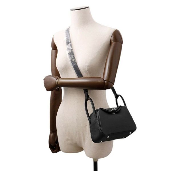 エルメス ハンドバッグ リンディ ミニ ブラック/シルバー金具 トリヨンクレマンス K刻印 2wayショルダー 黒