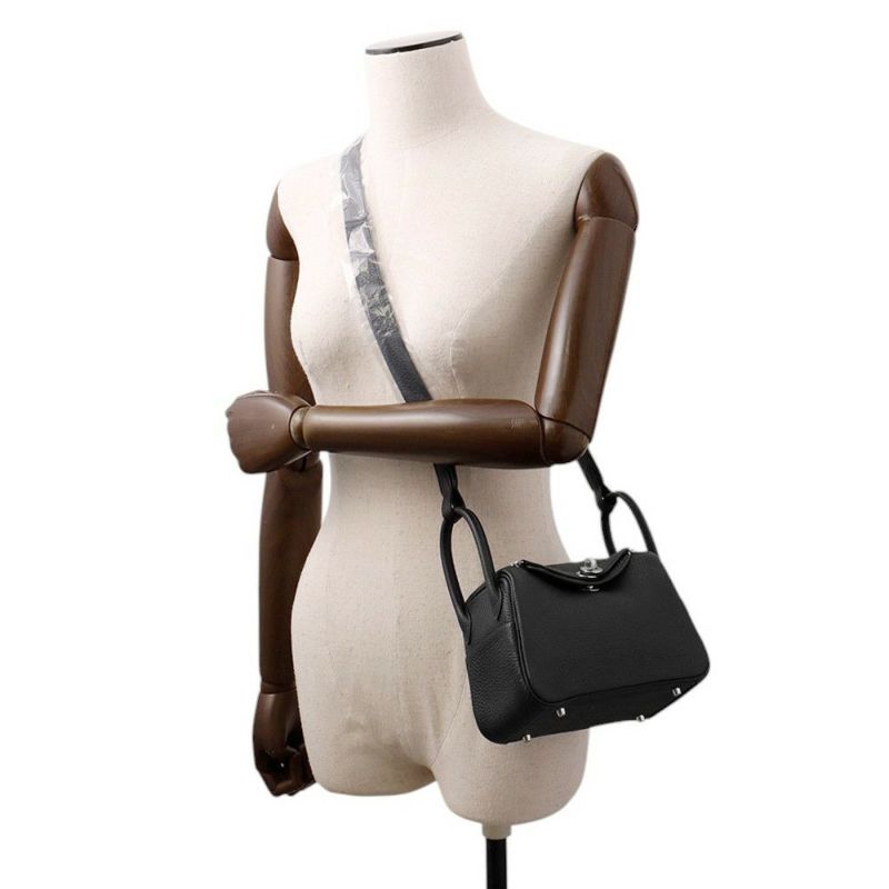 エルメス ハンドバッグ リンディ ミニ ブラック/シルバー金具 トリヨンクレマンス K刻印 2wayショルダー 黒