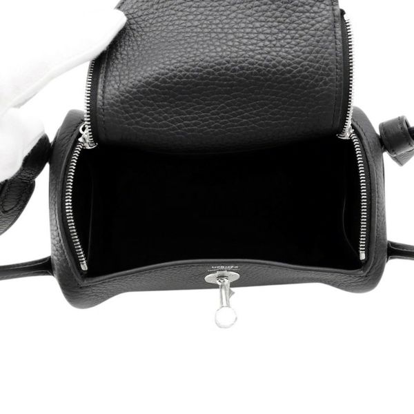 エルメス ハンドバッグ リンディ ミニ ブラック/シルバー金具 トリヨンクレマンス K刻印 2wayショルダー 黒