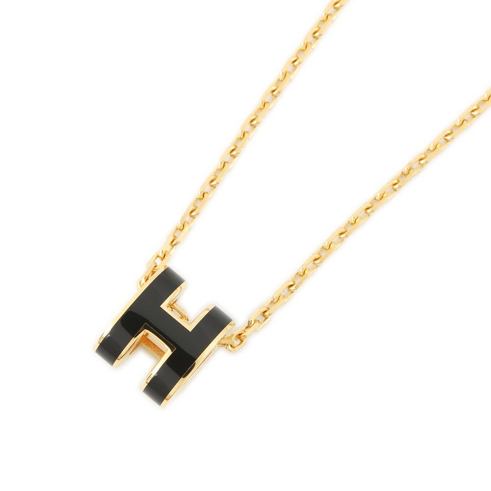 エルメス ネックレス ミニ・ポップアッシュ ブラック/ゴールド金具 HERMES アクセサリー 黒
