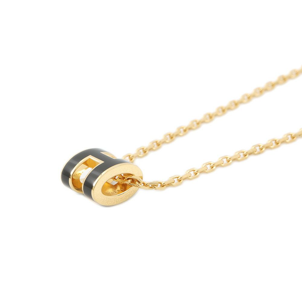エルメス ネックレス ミニ・ポップアッシュ ブラック/ゴールド金具 HERMES アクセサリー 黒