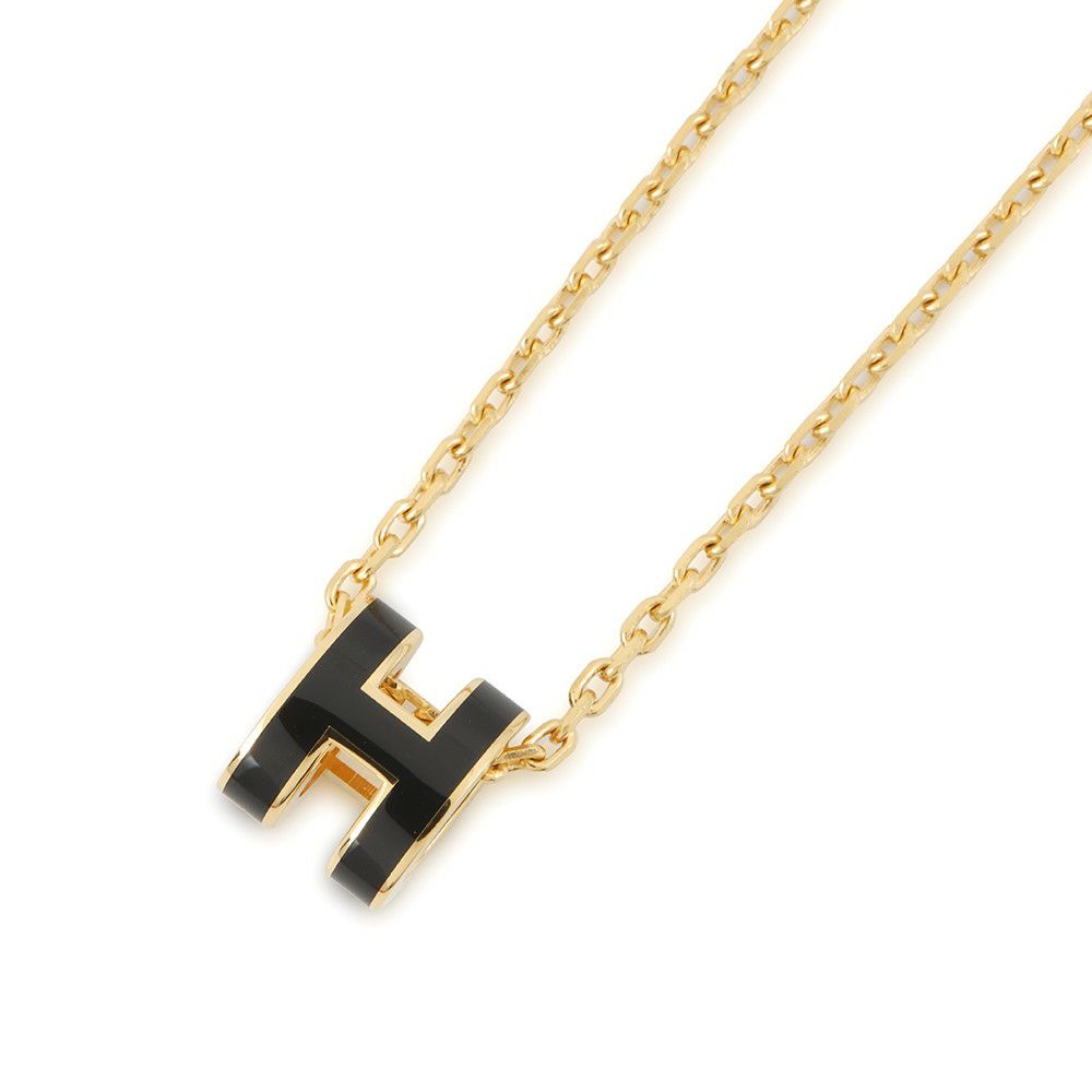 エルメス ネックレス ミニ・ポップアッシュ ブラック/ゴールド金具 HERMES アクセサリー 黒