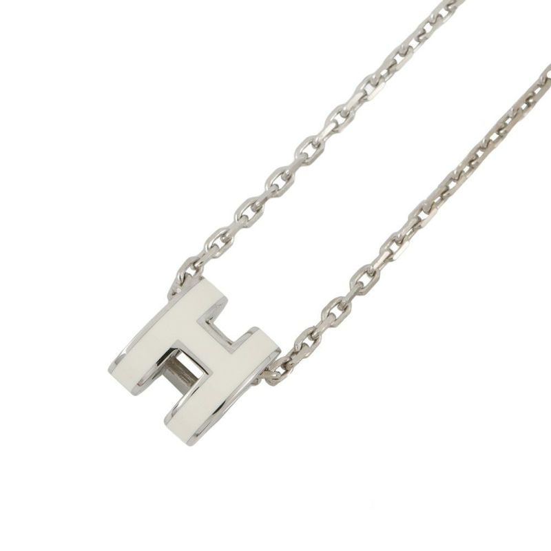 エルメス ネックレス ミニ・ポップアッシュ ホワイト/シルバー金具 HERMES アクセサリー 白