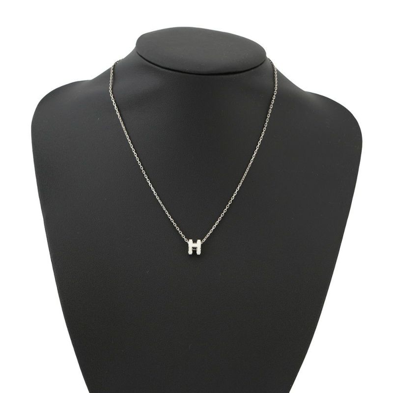 エルメス ネックレス ミニ・ポップアッシュ ホワイト/シルバー金具 HERMES アクセサリー 白
