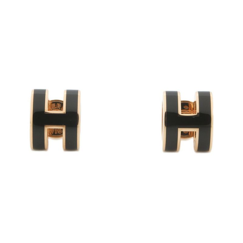 エルメス ピアス ミニ・ポップアッシュ ブラック/ピンクゴールド金具 Hモチーフ HERMES Pop H ポップH