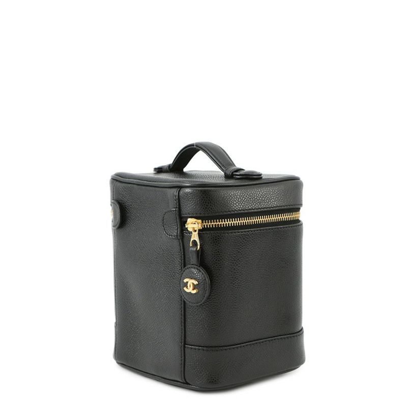 シャネル バニティバッグ ココマーク キャビアスキン 縦型 A01998 CHANEL 化粧ポーチ コスメポーチ 黒