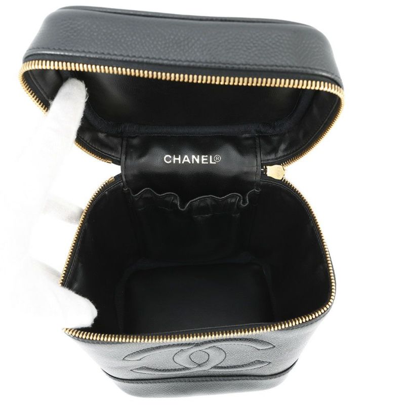 シャネル バニティバッグ ココマーク キャビアスキン 縦型 A01998 CHANEL 化粧ポーチ コスメポーチ 黒