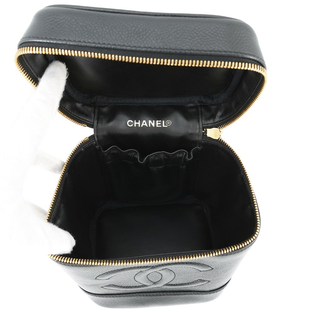 シャネル バニティバッグ ココマーク キャビアスキン 縦型 A01998 CHANEL 化粧ポーチ コスメポーチ 黒