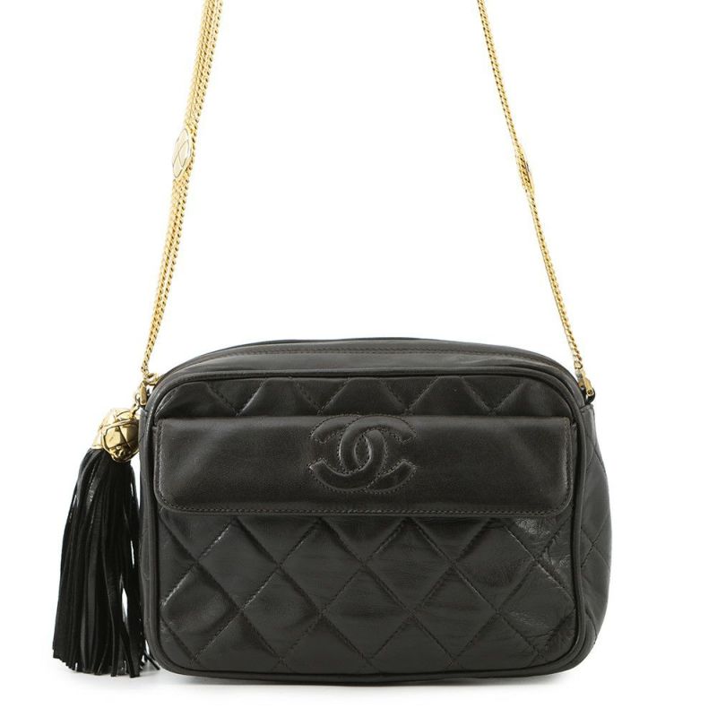 シャネル チェーンショルダーバッグ マトラッセ タッセル ラムスキン CHANEL バッグ 黒