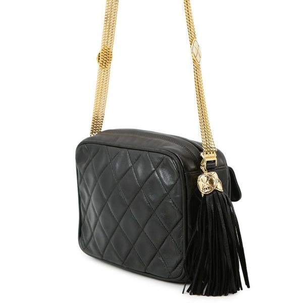シャネル チェーンショルダーバッグ マトラッセ タッセル ラムスキン CHANEL バッグ 黒