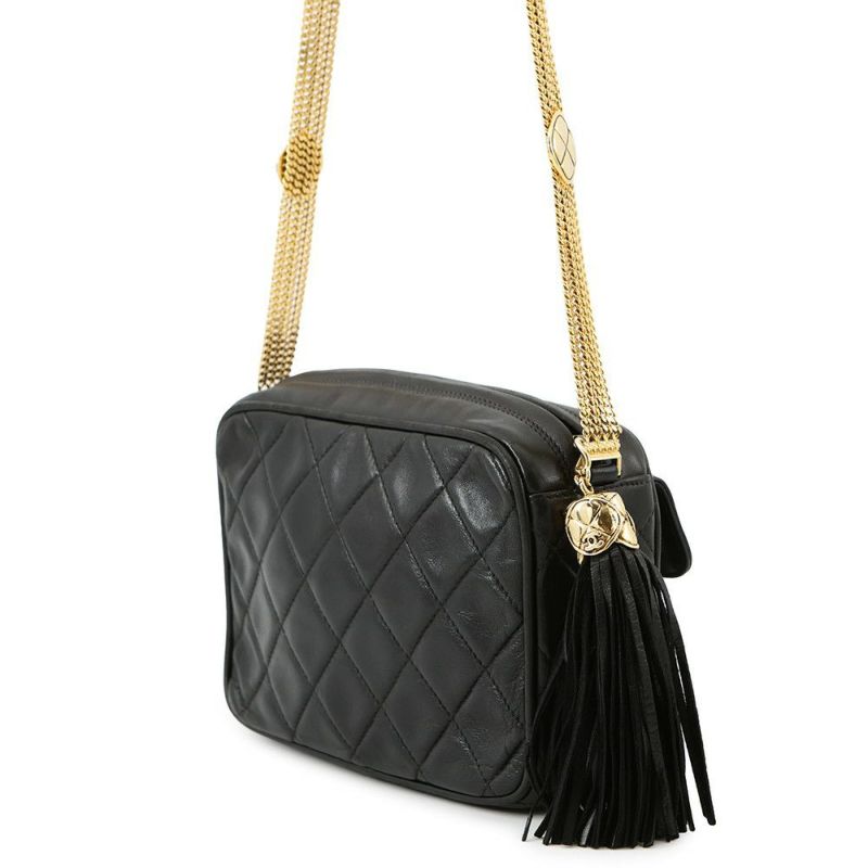 シャネル チェーンショルダーバッグ マトラッセ タッセル ラムスキン CHANEL バッグ 黒