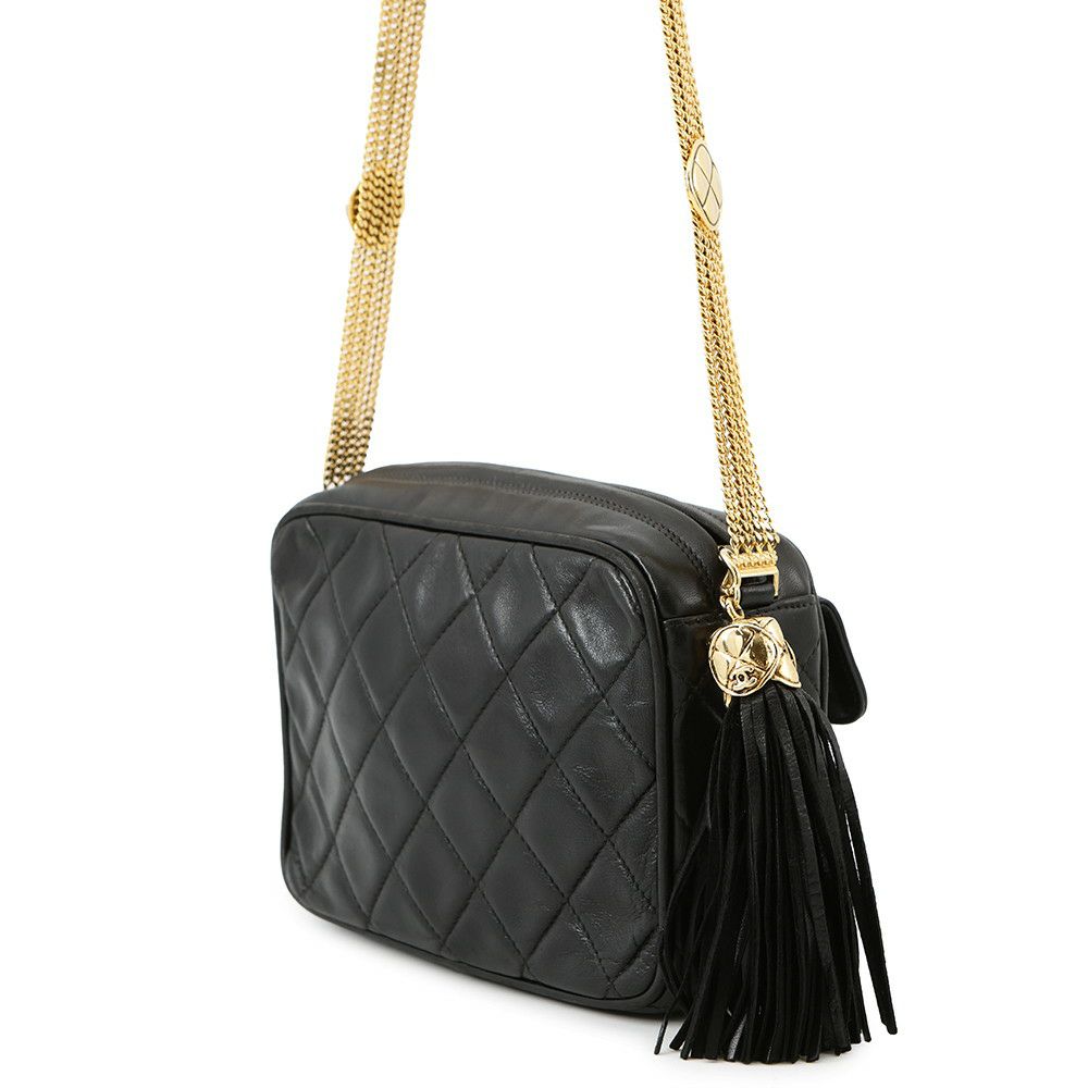 シャネル チェーンショルダーバッグ マトラッセ タッセル ラムスキン CHANEL バッグ 黒