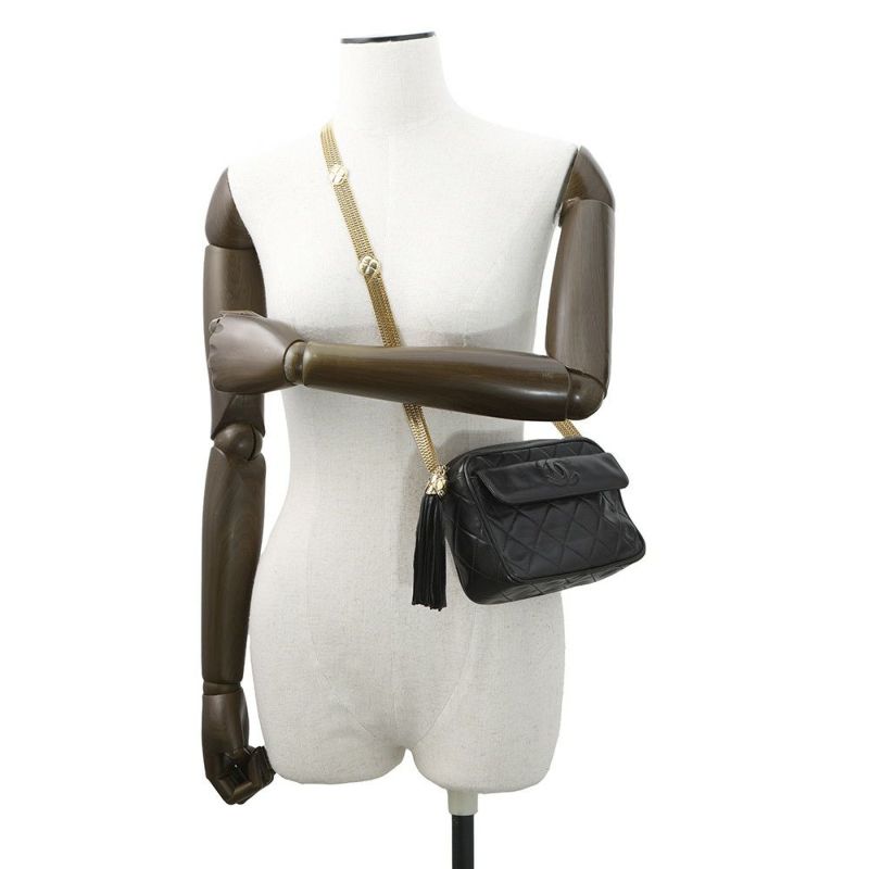 シャネル チェーンショルダーバッグ マトラッセ タッセル ラムスキン CHANEL バッグ 黒