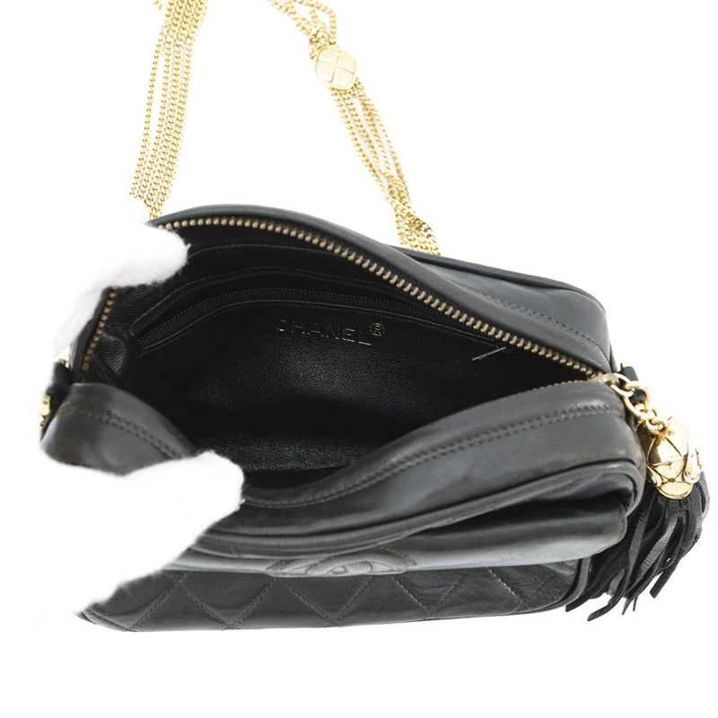 シャネル チェーンショルダーバッグ マトラッセ タッセル ラムスキン CHANEL バッグ 黒