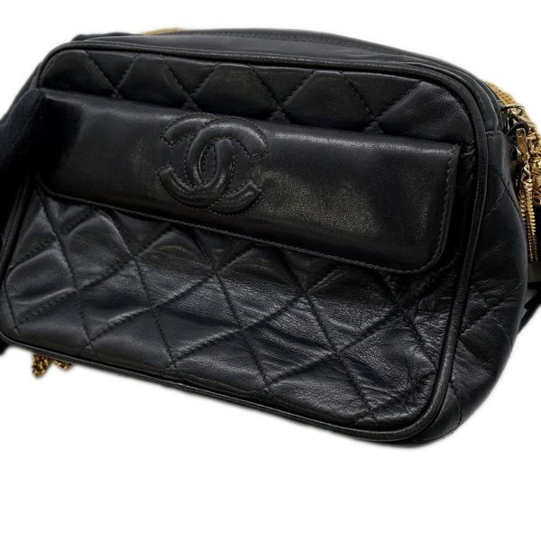 シャネル チェーンショルダーバッグ マトラッセ タッセル ラムスキン CHANEL バッグ 黒