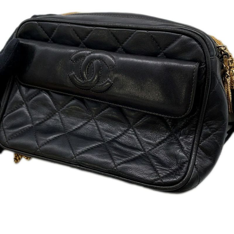 シャネル チェーンショルダーバッグ マトラッセ タッセル ラムスキン CHANEL バッグ 黒