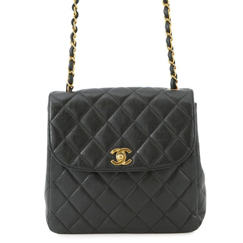 シャネル チェーンショルダーバッグ マトラッセ シングルチェーン キャビアスキン A07868 CHANEL バッグ 黒