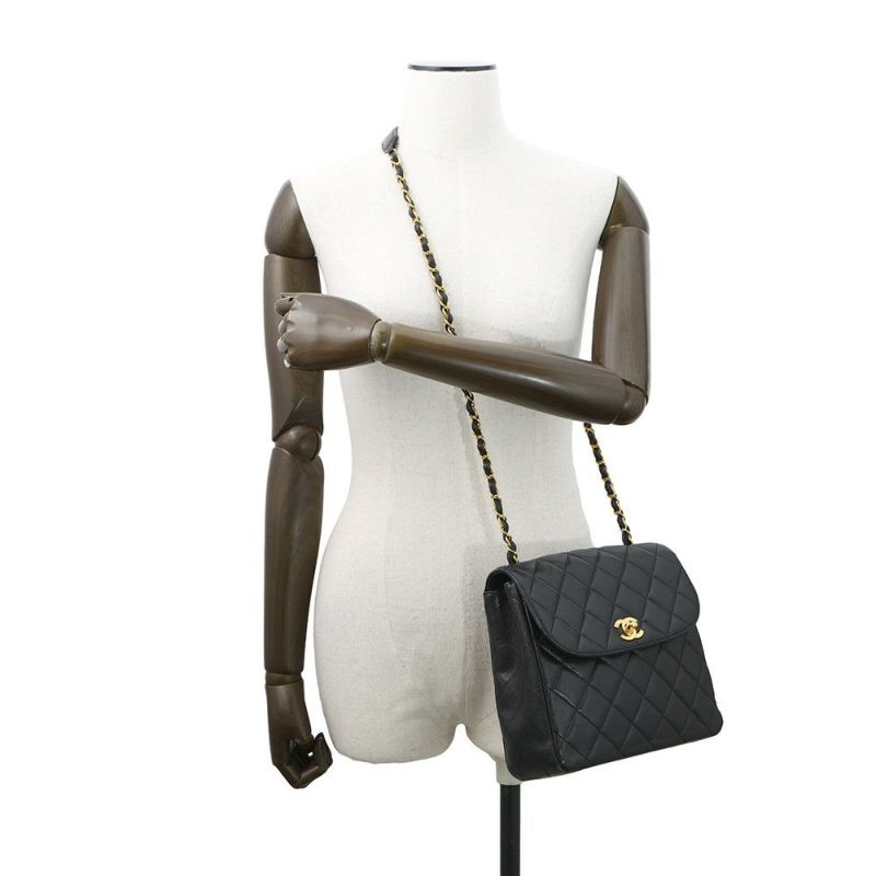 シャネル チェーンショルダーバッグ マトラッセ シングルチェーン キャビアスキン A07868 CHANEL バッグ 黒