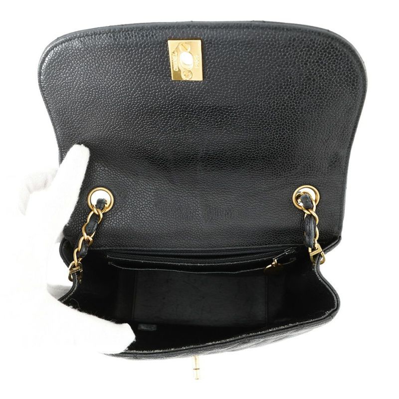 シャネル チェーンショルダーバッグ マトラッセ シングルチェーン キャビアスキン A07868 CHANEL バッグ 黒