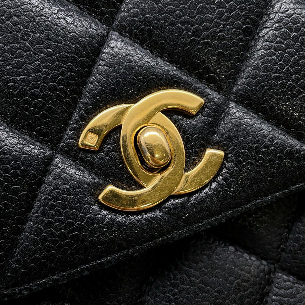 シャネル チェーンショルダーバッグ マトラッセ シングルチェーン キャビアスキン A07868 CHANEL バッグ 黒