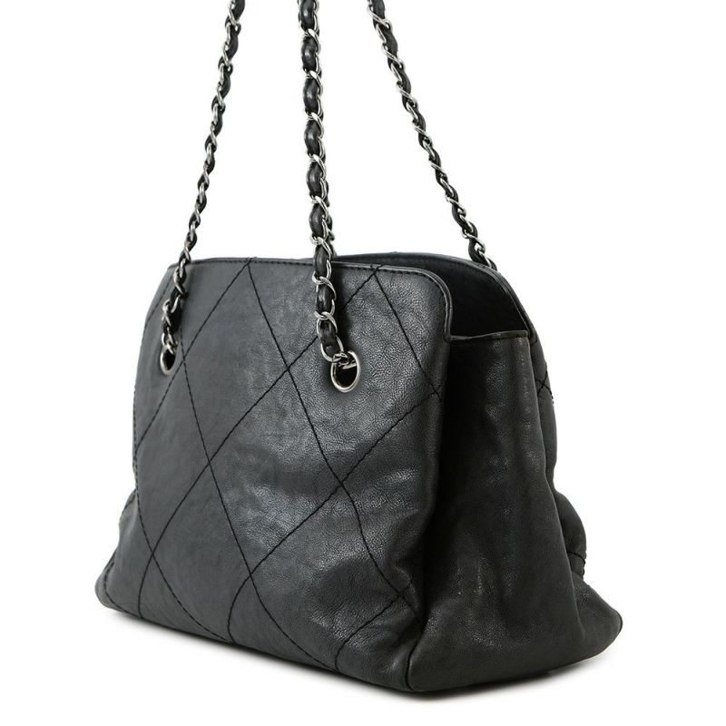 シャネル チェーンショルダーバッグ ワイルドステッチ マトラッセ ココマーク レザー CHANEL バッグ 黒