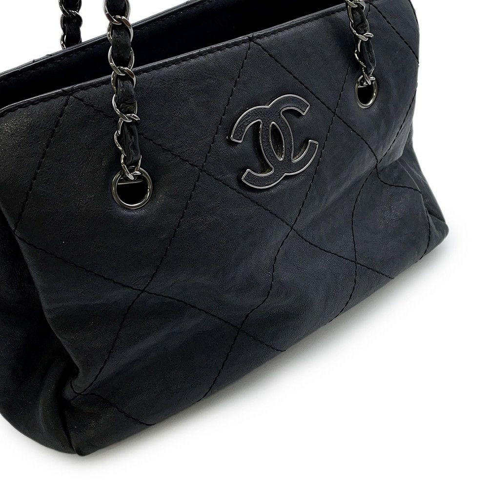 シャネル チェーンショルダーバッグ ワイルドステッチ マトラッセ ココマーク レザー CHANEL バッグ 黒