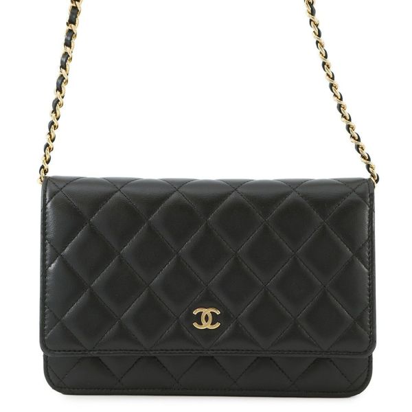 シャネル チェーンウォレット クラシック マトラッセ ココマーク ラムスキン AP0250 CHANEL 財布 黒