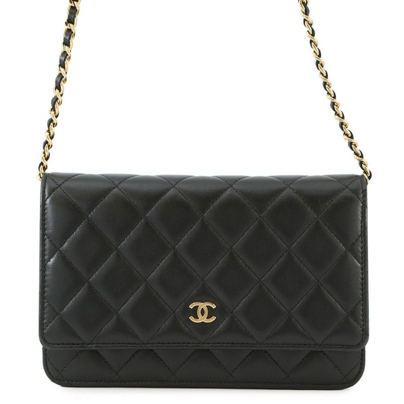 シャネル チェーンウォレット クラシック マトラッセ ココマーク ラムスキン AP0250 CHANEL 財布 黒