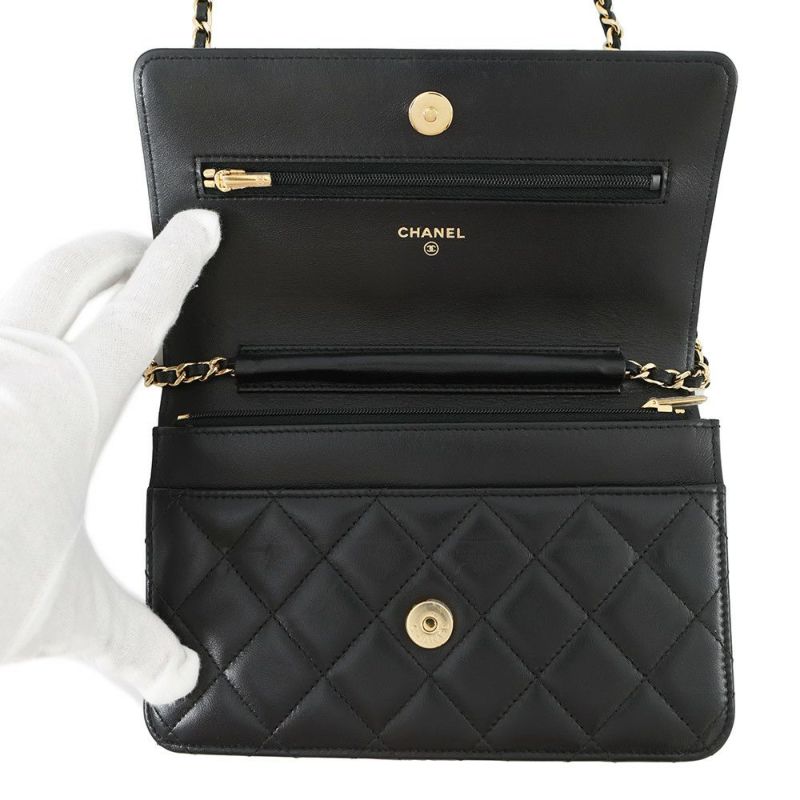 シャネル チェーンウォレット クラシック マトラッセ ココマーク ラムスキン AP0250 CHANEL 財布 黒