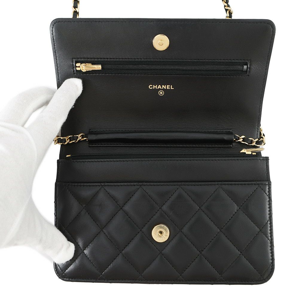 シャネル チェーンウォレット クラシック マトラッセ ココマーク ラムスキン AP0250 CHANEL 財布 黒