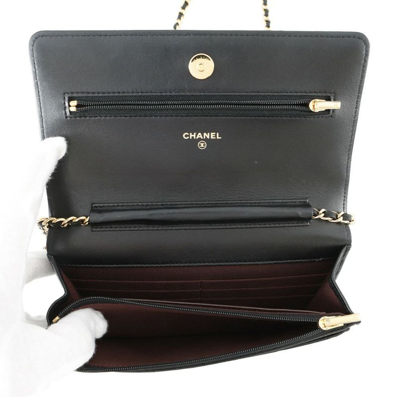 シャネル チェーンウォレット クラシック マトラッセ ココマーク ラムスキン AP0250 CHANEL 財布 黒