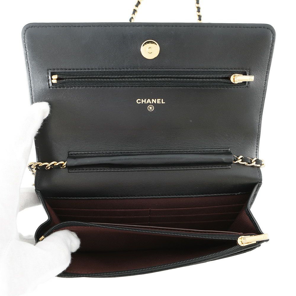 シャネル チェーンウォレット クラシック マトラッセ ココマーク ラムスキン AP0250 CHANEL 財布 黒