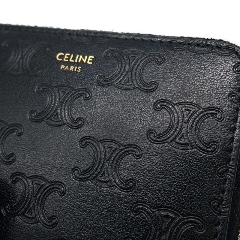セリーヌ コインケース トリオンフ コンパクト ジップドウォレット レザー 10B663BFU CELINE 財布 黒