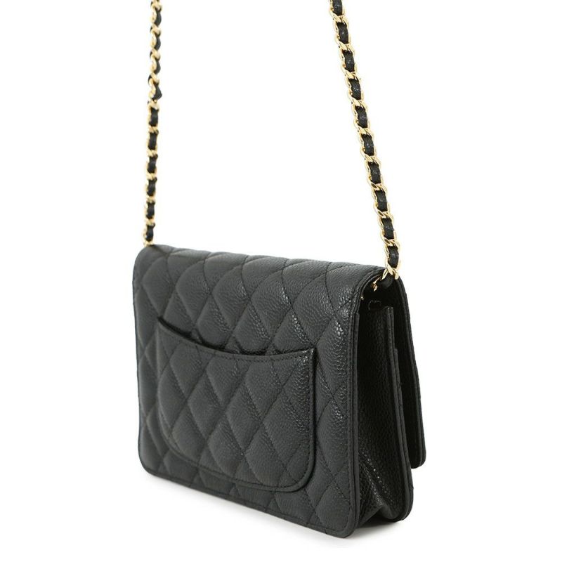 シャネル チェーンウォレット クラシック マトラッセ ココマーク キャビアスキン AP0250 CHANEL 財布 ブラック 黒