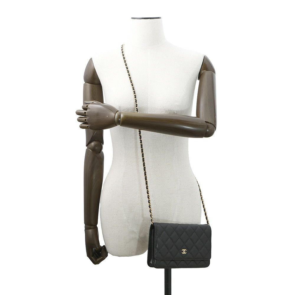 シャネル チェーンウォレット クラシック マトラッセ ココマーク キャビアスキン AP0250 CHANEL 財布 ブラック 黒