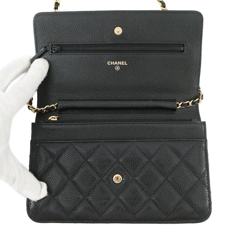 シャネル チェーンウォレット クラシック マトラッセ ココマーク キャビアスキン AP0250 CHANEL 財布 ブラック 黒