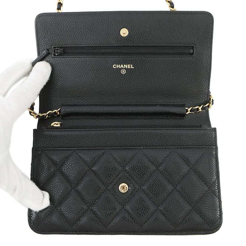 シャネル チェーンウォレット クラシック マトラッセ ココマーク キャビアスキン AP0250 CHANEL 財布 ブラック 黒