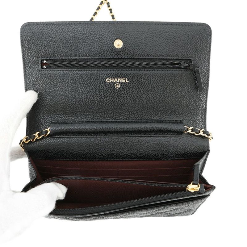 シャネル チェーンウォレット クラシック マトラッセ ココマーク キャビアスキン AP0250 CHANEL 財布 ブラック 黒