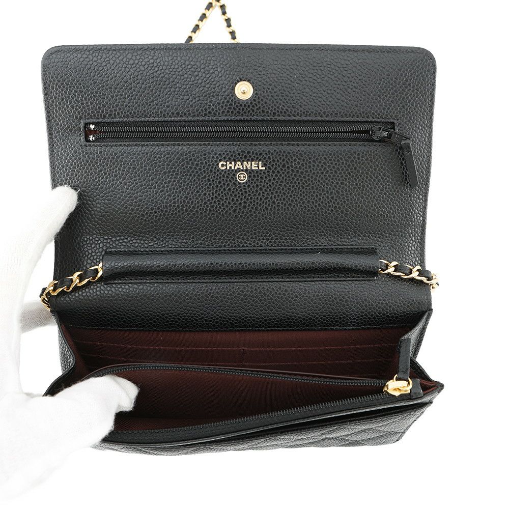 シャネル チェーンウォレット クラシック マトラッセ ココマーク キャビアスキン AP0250 CHANEL 財布 ブラック 黒