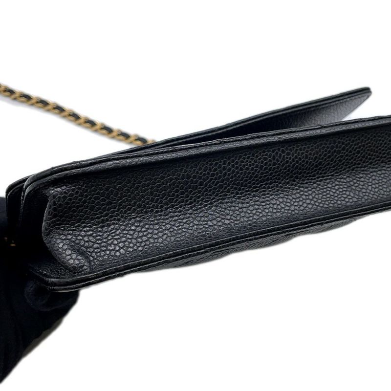シャネル チェーンウォレット クラシック マトラッセ ココマーク キャビアスキン AP0250 CHANEL 財布 ブラック 黒
